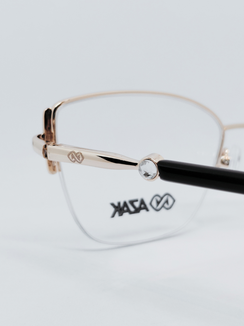 Armação Feminina AZAK HZ4538 Meio Aro (fio de nylon) Dourado e Preto - foto 1