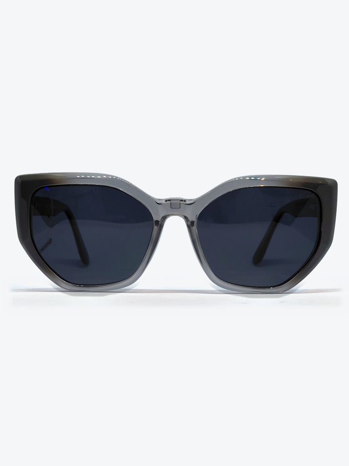 Armação Feminina YY6125 Geométrica ou Sextavada Cinza e Transparente com Clip-on - foto 1