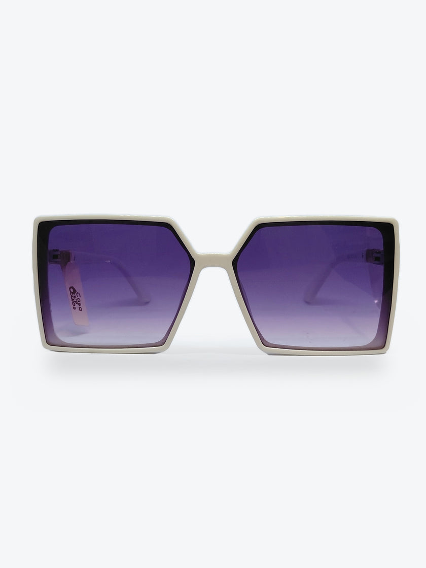 Óculos de Sol 22042 Geométrico ou Sextavado Branco, Dourado e Roxo - foto 1