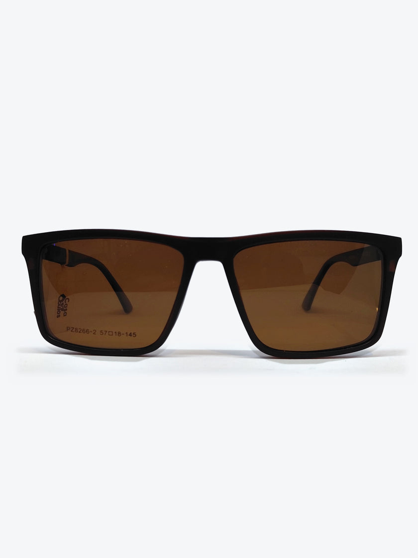 Armação Masculina PZ8266-2 Retangular Marrom com Clip-on - foto 1