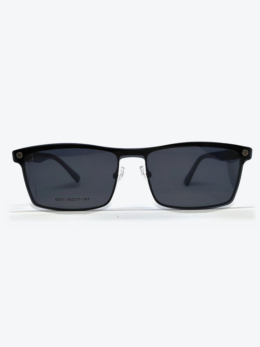 Armação Masculina 6531 Retangular Preto e Azul com Clip-on - foto 1