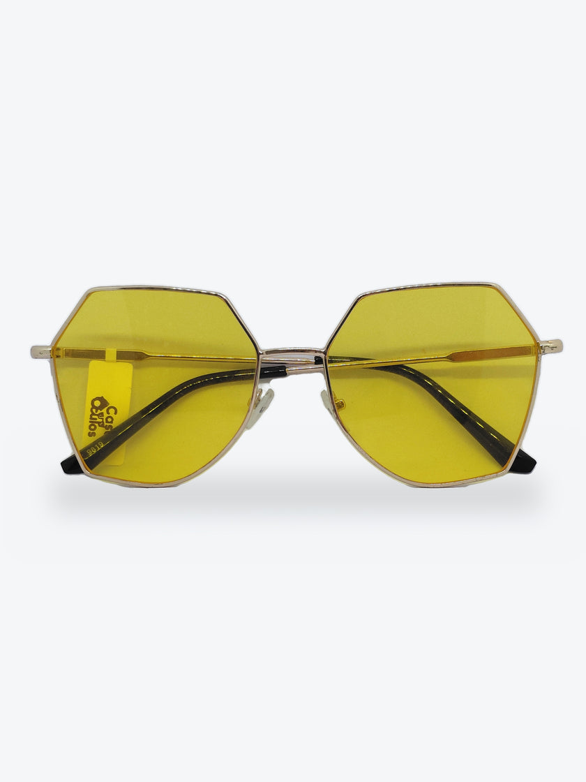 Óculos de Sol 9819 Geométrico ou Sextavado Dourado e Lentes Amarelas - foto 2