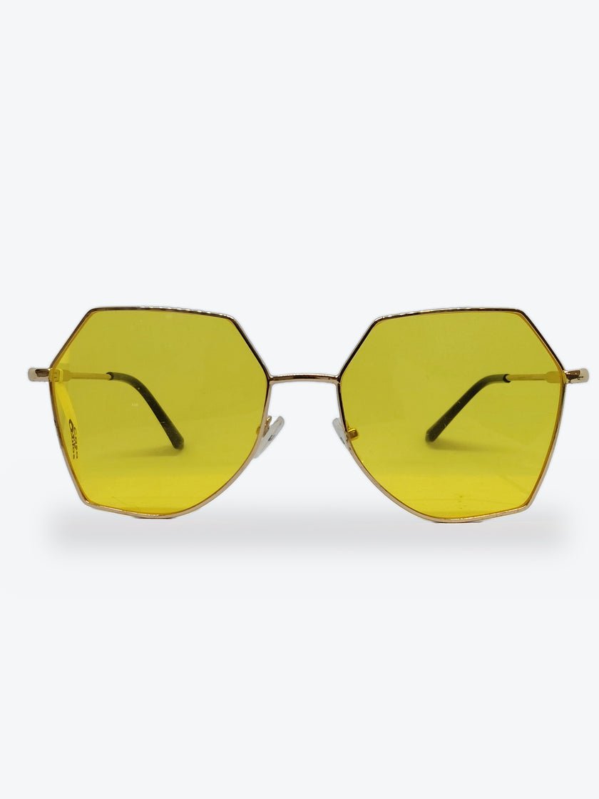 Óculos de Sol 9819 Geométrico ou Sextavado Dourado e Lentes Amarelas - foto 4