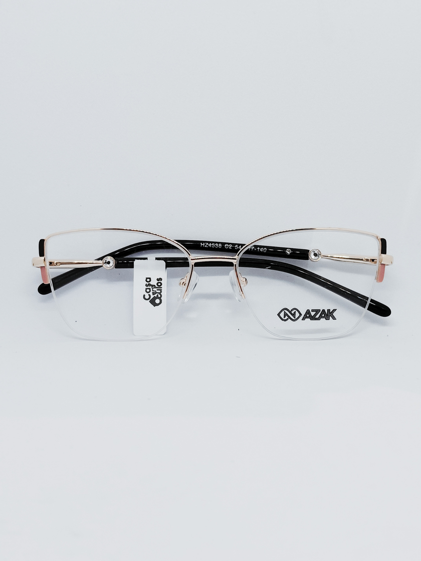 Armação Feminina AZAK HZ4538 Meio Aro (fio de nylon) Dourado e Preto - foto 4