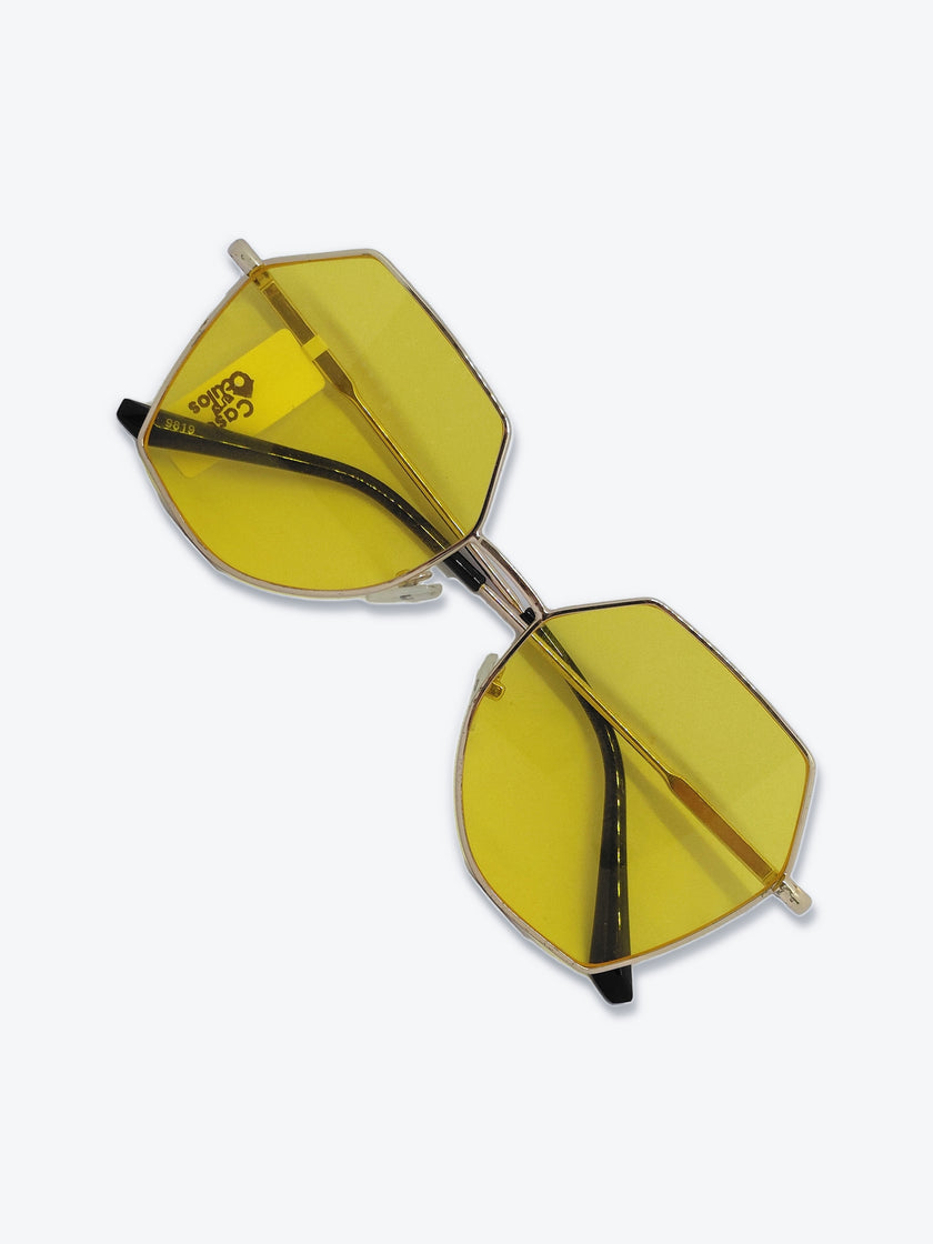 Óculos de Sol 9819 Geométrico ou Sextavado Dourado e Lentes Amarelas - foto 5