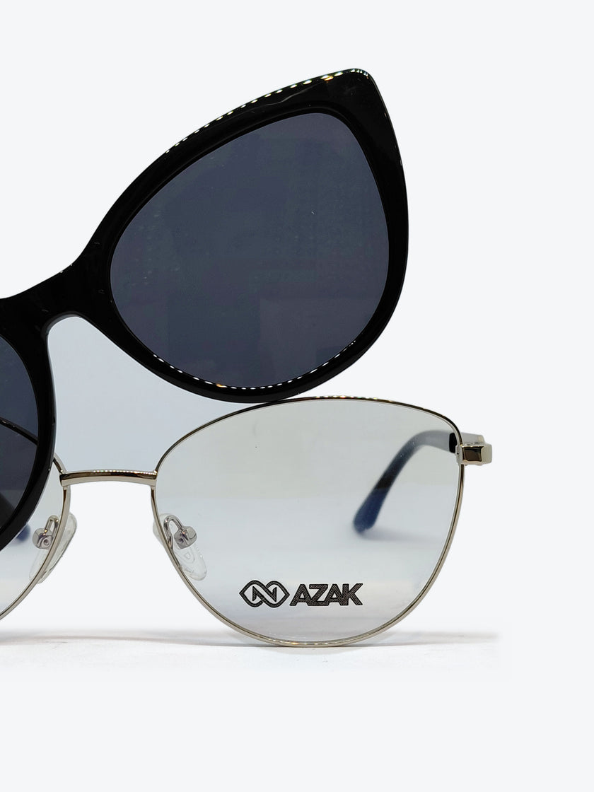 Armação Feminina AZAK PZ10238 Gatinho Preto e Prata com Clip-on - foto 5