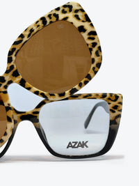 Armação Feminina AZAK HR T684 Gatinho Animal Print e Preto com Clip-on - foto 6