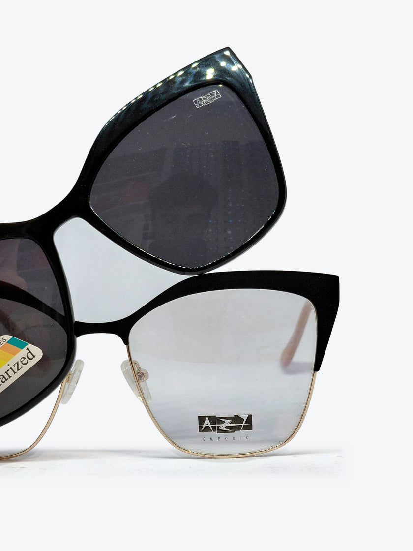 Armação Feminina AZAK HR-C609 Gatinho Preto e Dourado com Clip-on - foto 8