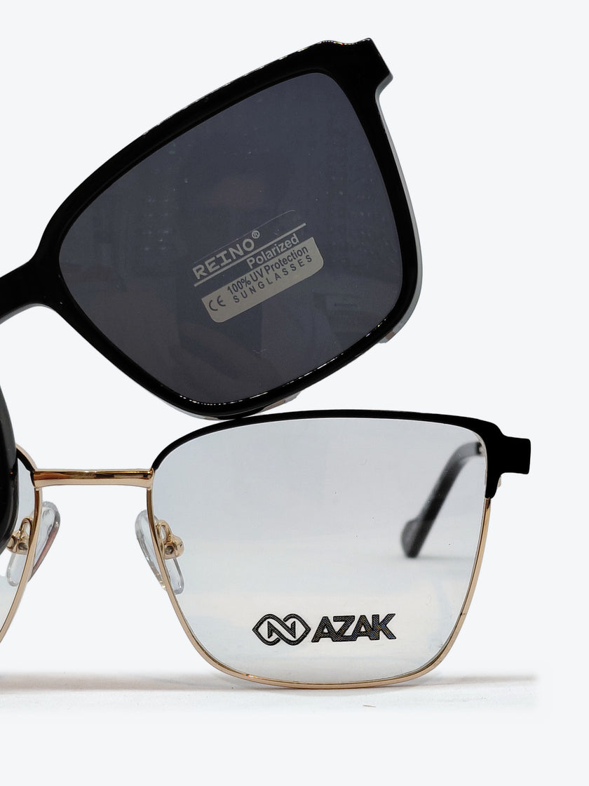 Armação Feminina AZAK AZ4649 Retangular Dourado e Preto com Clip-on - foto 9
