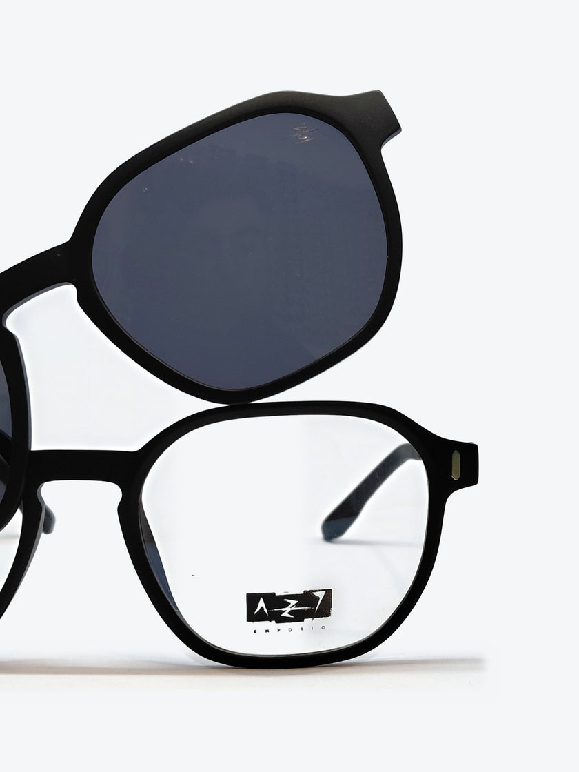 Armação Masculina AZAK PZ2291 Geométrica ou Sextavada Preto com Clip-on - foto 9