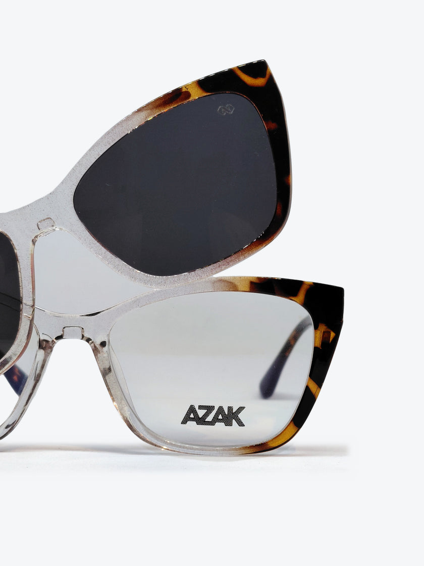 Armação Feminina AZAK PZ10093 Gatinho Tartaruga e Transparente com Clip-on - foto 9