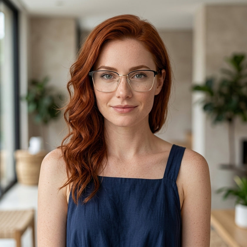 Armação Feminina AZAK AZ4649 Retangular Dourado e Preto com Clip-on - modelo ruiva