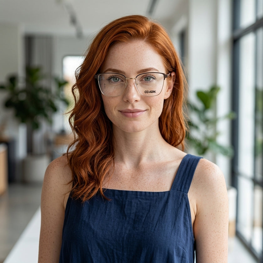 Armação Feminina AZAK AZ4649 Retangular Dourado com Clip-on - modelo ruiva