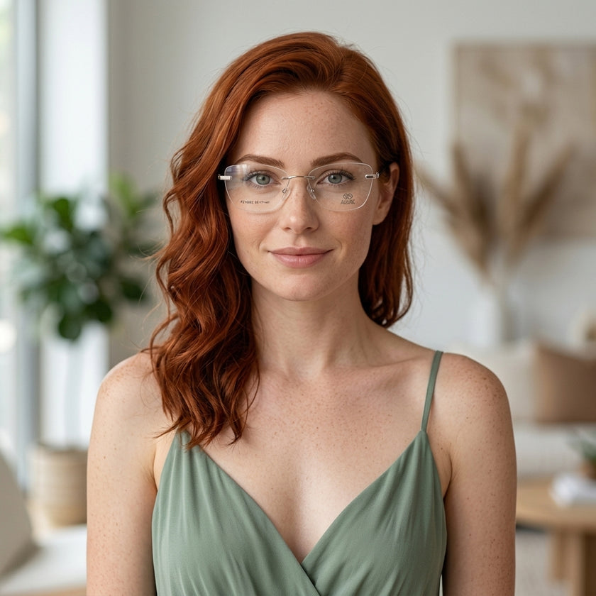 Armação Feminina AZAK PZ10262 Sem Aro Dourado e Transparente com Clip-on - modelo ruiva