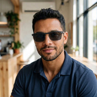 Armação Masculina 6531 Retangular Preto e Azul com Clip-on - modelo barba com clip solar