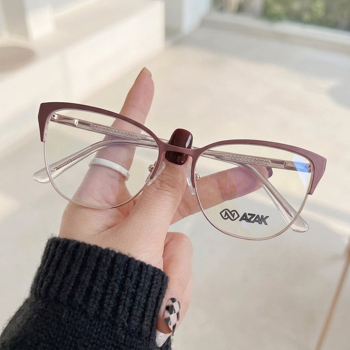 Armação Feminina AZAK IZ4165 Meio Aro (fio de nylon) Rosé e Dourado - na mão