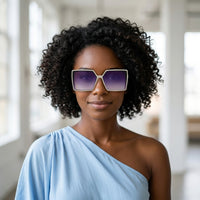 Óculos de Sol 22042 Geométrico ou Sextavado Branco, Dourado e Roxo - modelo morena