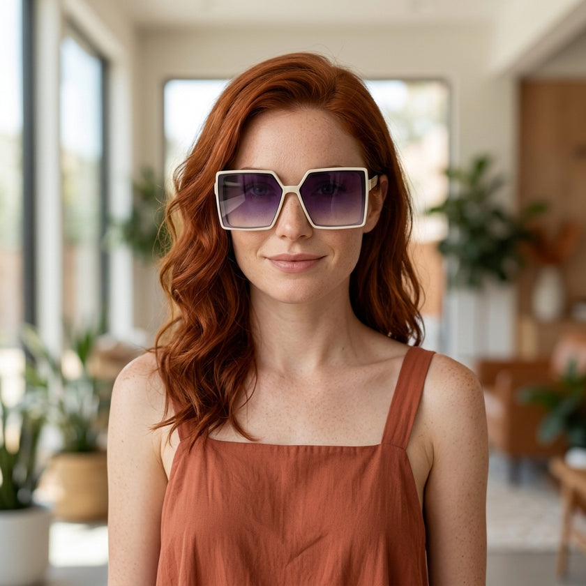 Óculos de Sol 22042 Geométrico ou Sextavado Branco, Dourado e Roxo - modelo ruiva