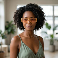Óculos de Sol 9021 Retangular Laranja Translúcido e Rosa - modelo morena
