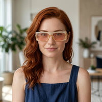 Óculos de Sol 9021 Retangular Laranja Translúcido e Rosa - modelo ruiva