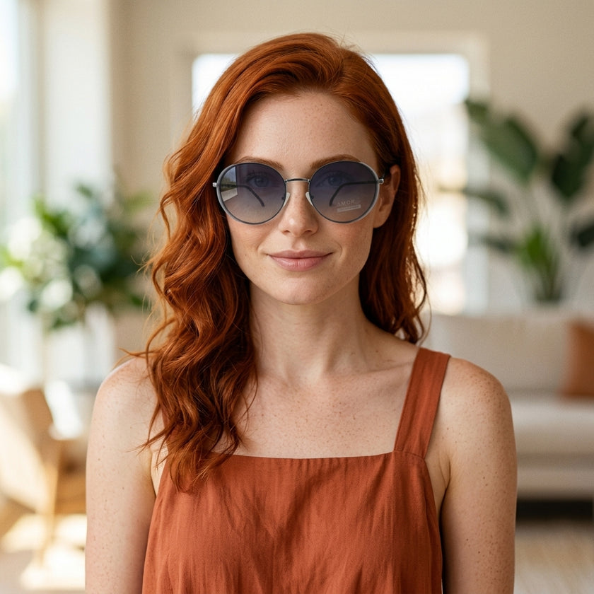 Óculos de Sol M154 Redondo Prata e Preto - modelo ruiva