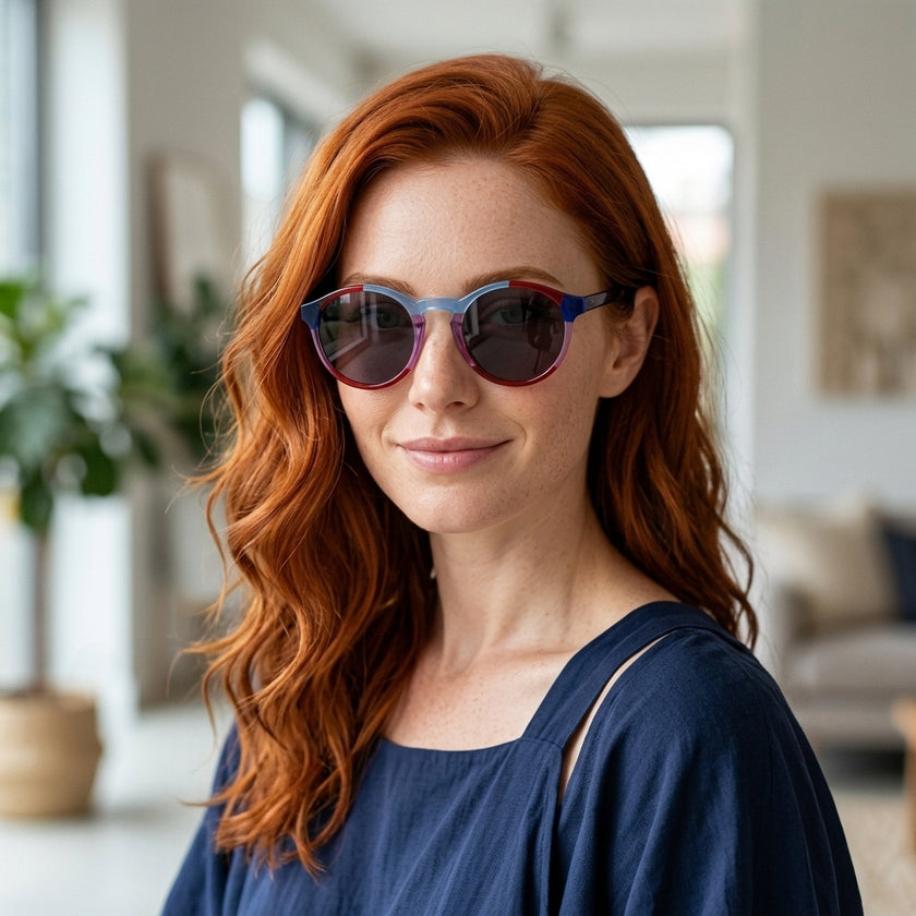 Óculos de Sol M29 Redondo Azul, Vermelho e Rosa - modelo ruiva