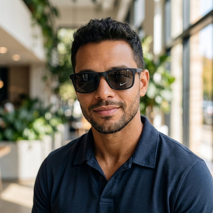 Óculos de Sol Nike IU8096X Quadrado Preto e Cinza - modelo barba