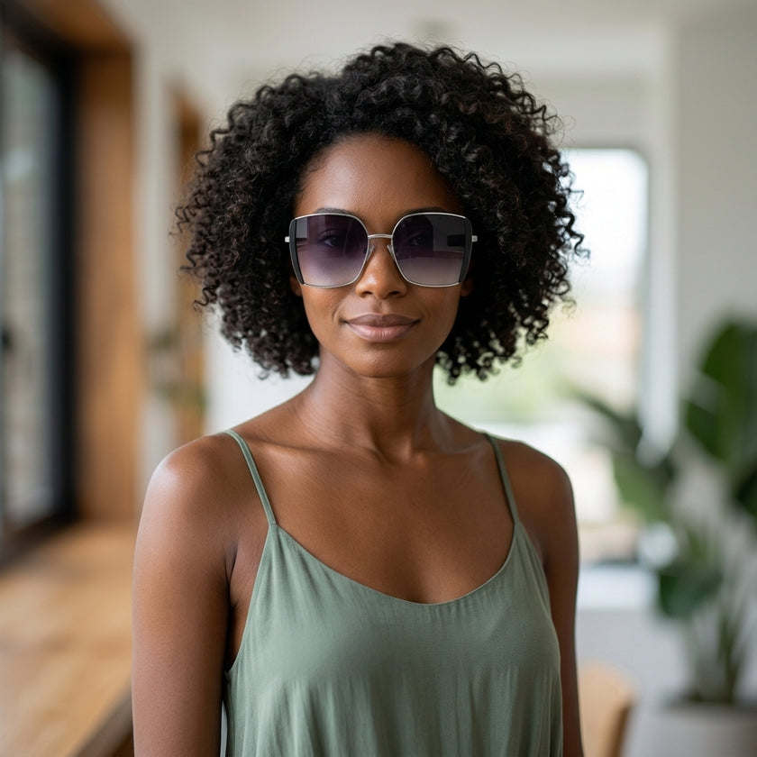 Óculos de Sol Sabrina Sato SS114 Quadrado Prata e Preto - modelo morena