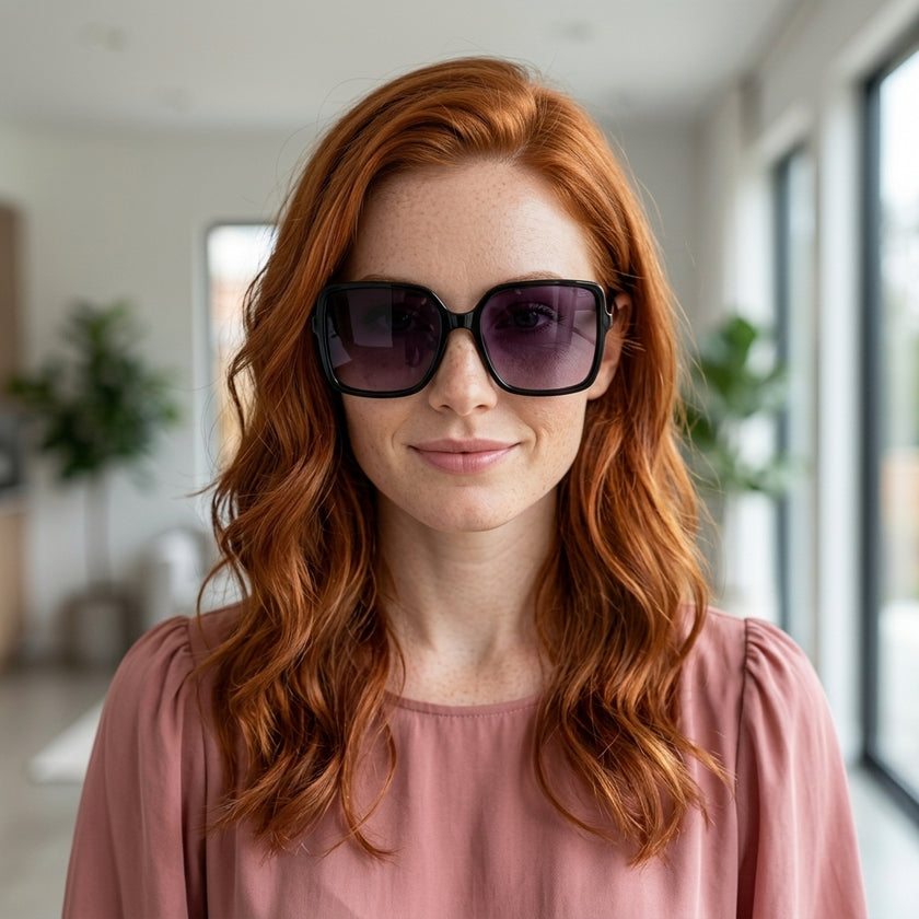 Óculos de Sol Sabrina Sato SS674 Quadrado Preto e Roxo - modelo ruiva