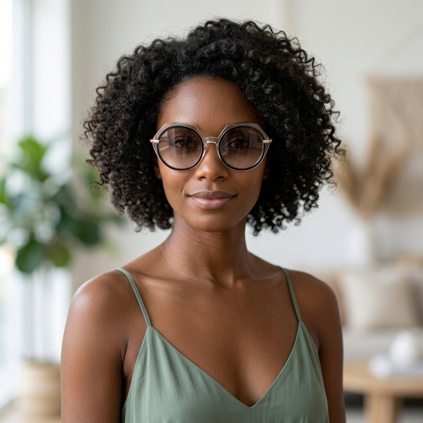 Óculos de Sol Vogue VO 5384-SB Redonda Rosé Translúcido e Marrom - modelo 1