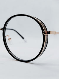 Armação Feminina BS9019 redonda preta e rosé - detalhe