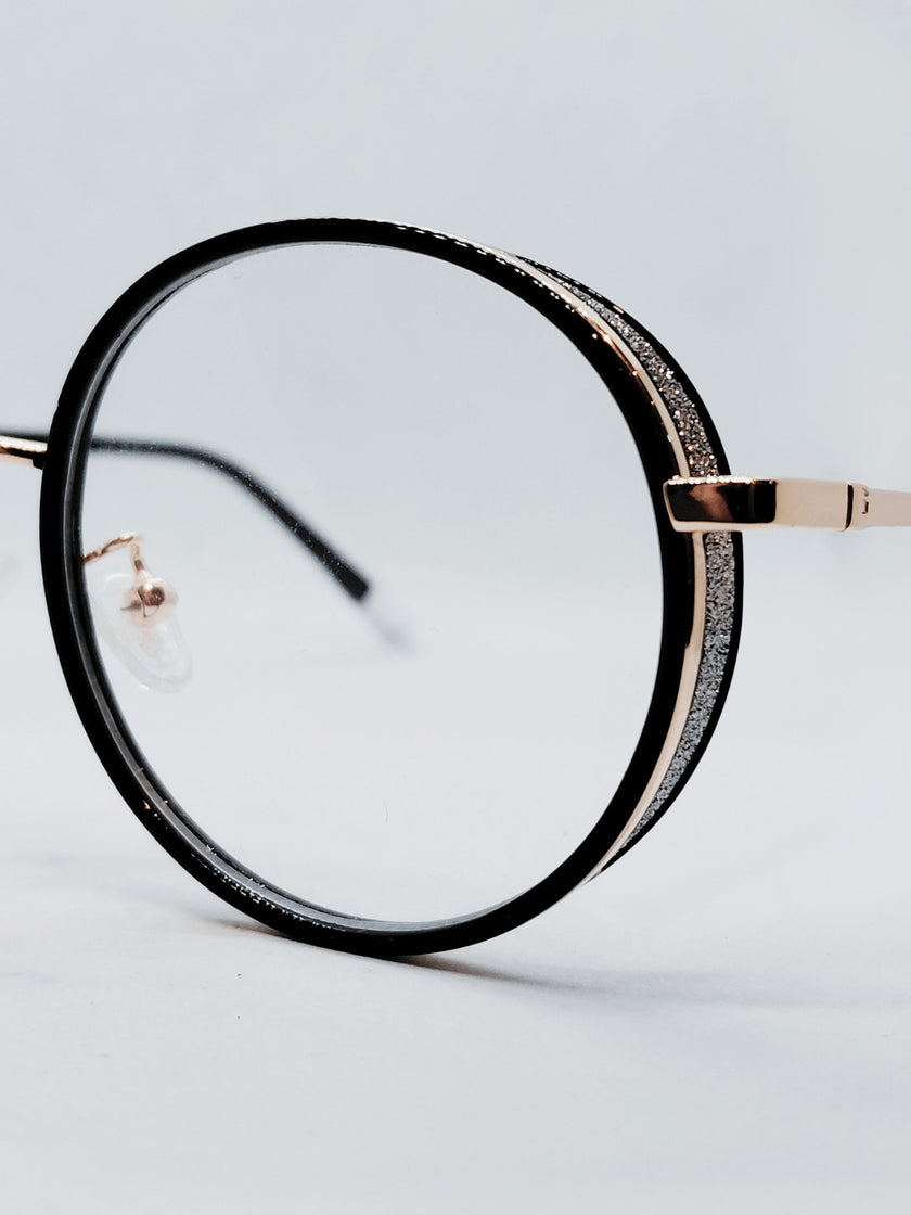 Armação Feminina BS9019 redonda preta e rosé - detalhe