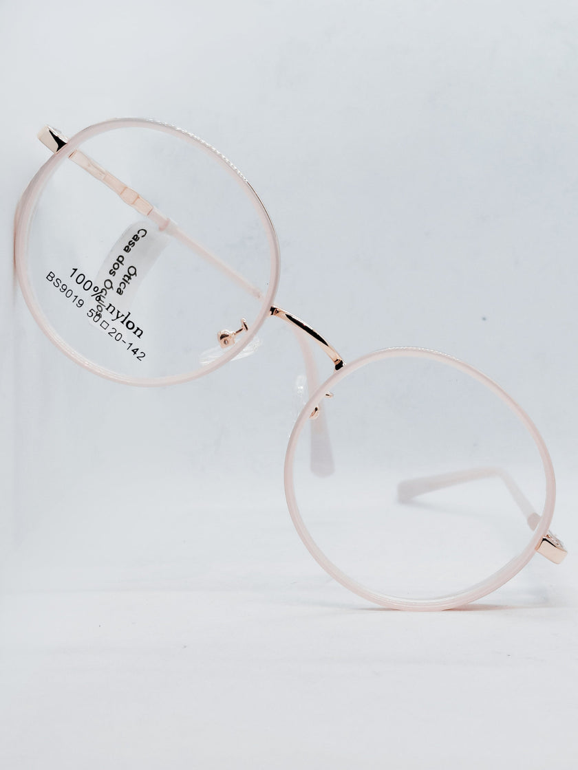 Armação Feminina BS9019 redonda rosé translúcida - ângulo