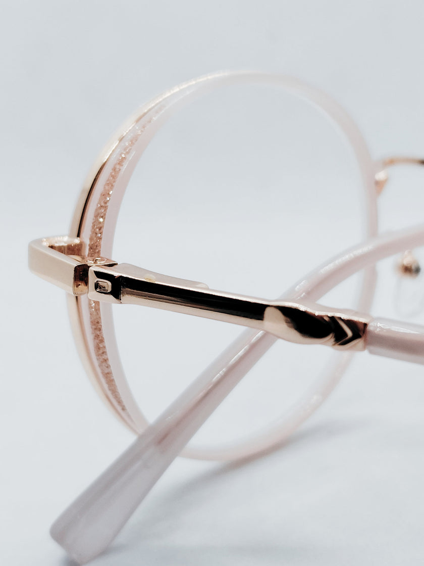 Armação Feminina BS9019 redonda rosé translúcida - detalhe da haste