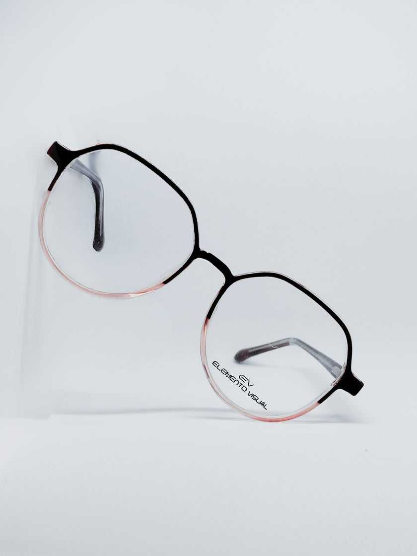 Óculos de Grau Elemento Visual CF-A5299 Redondo Preto e Rosé — três quartos