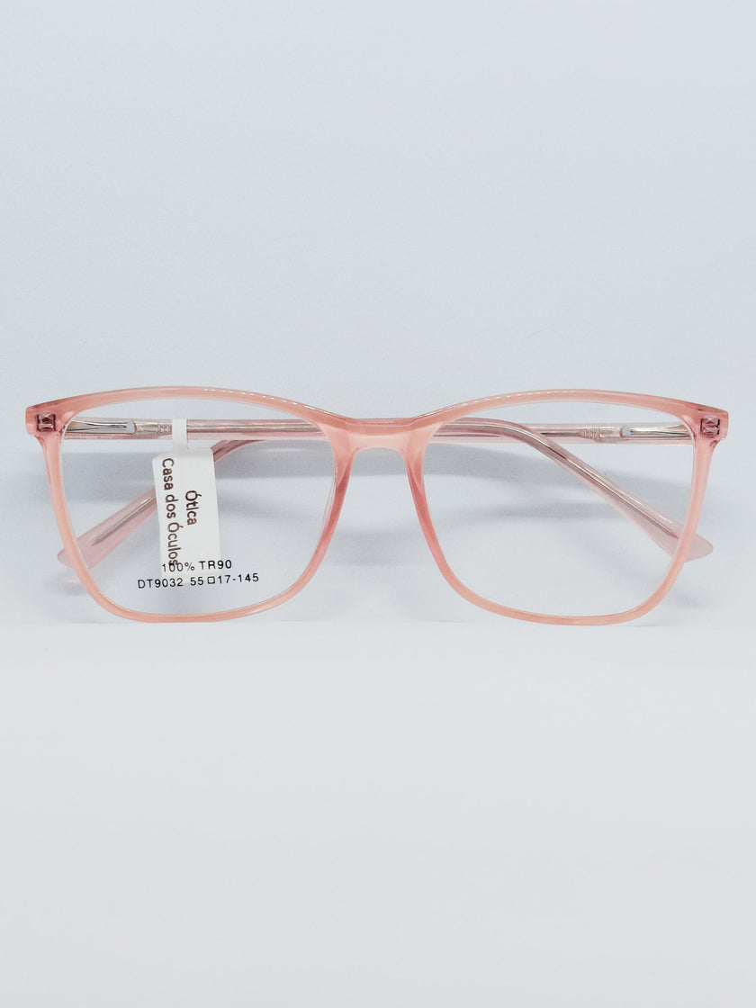 Armação Feminina DT9032 Retangular Rosé Translúcido