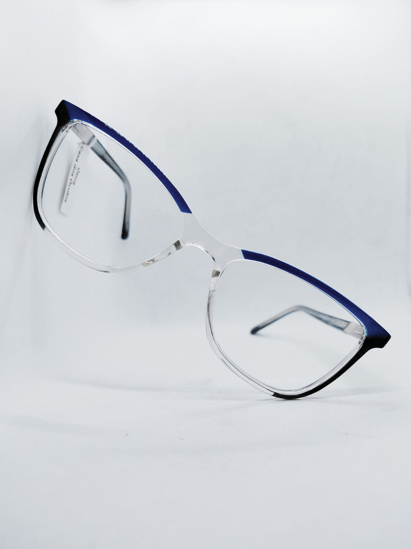 Óculos de Grau 0633363 Retangular Azul e Cristal