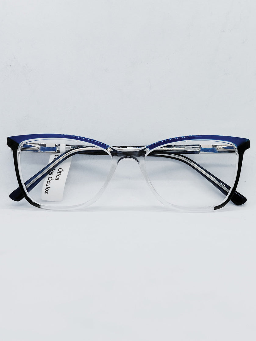Óculos de Grau 0633363 Retangular Azul e Cristal