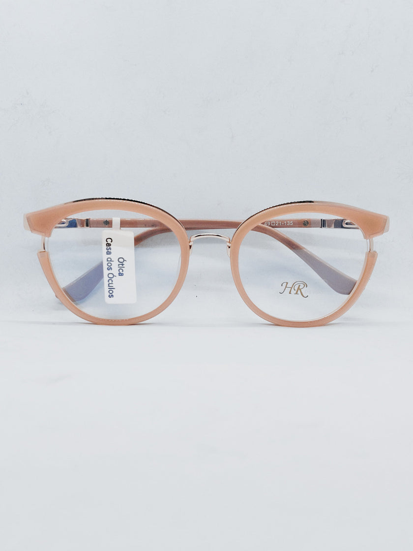 Armação Feminina HRS8726 redonda nude - frente com hastes
