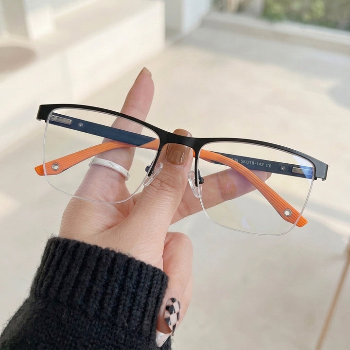 Armação Masculina PZ3805 Meio Aro (fio de nylon) Preto e Laranja - na mão