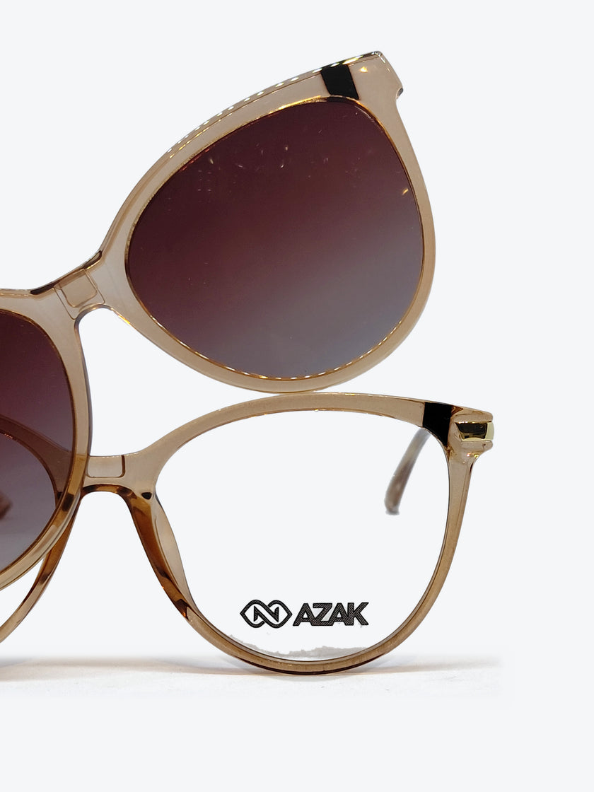 Armação Feminina AZAK JZ4139 C4 Gatinho Marrom Claro e Dourado com Clip-on - foto 9