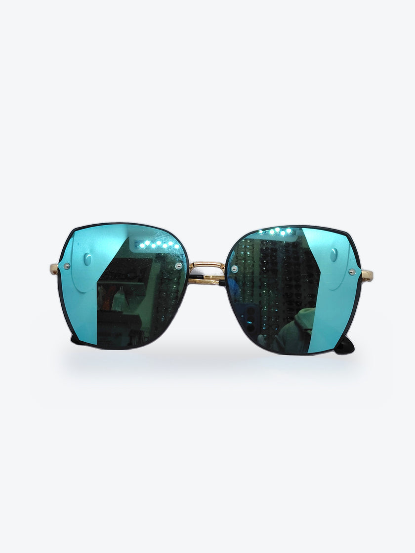 Óculos de Sol ZL1622 Geométrico ou Sextavado Preto, Dourado e Azul - foto 1