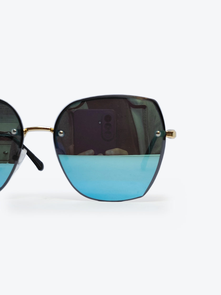 Óculos de Sol ZL1622 Geométrico ou Sextavado Preto, Dourado e Azul - foto 3