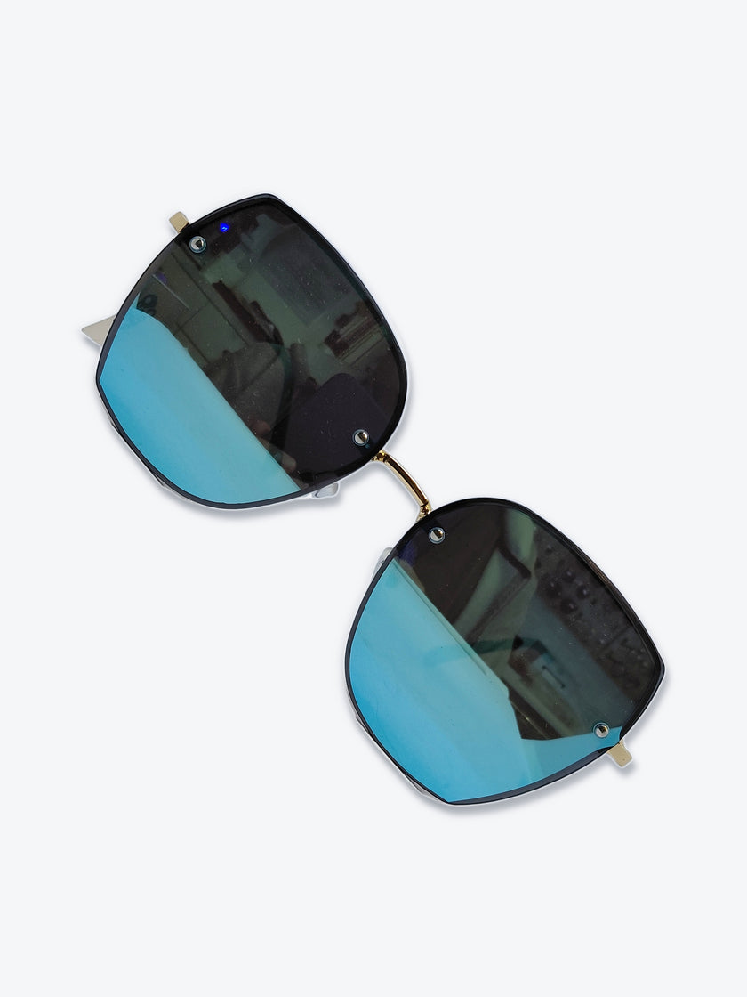 Óculos de Sol ZL1622 Geométrico ou Sextavado Preto, Dourado e Azul - foto 5