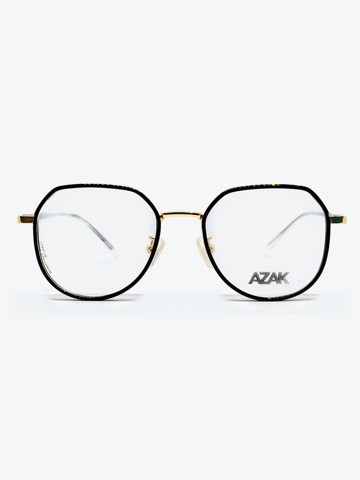 Armação Feminina AZAK 52303 Geométrica ou Sextavada Preto e Dourado - foto 1