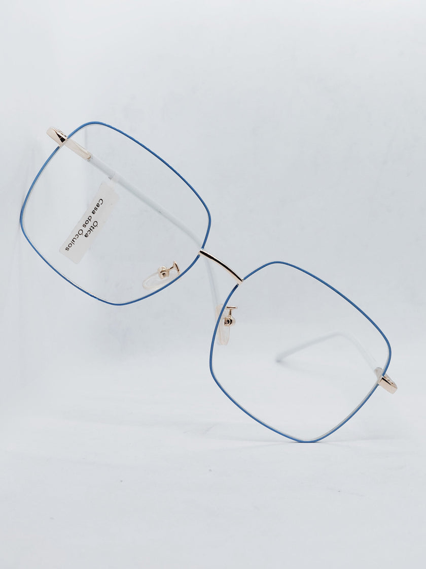 Óculos de Grau WZ 8005 Quadrado Azul Metal