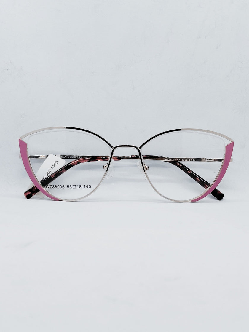 Armação Feminina WZ88006 gatinha prata e rosa - frente com hastes