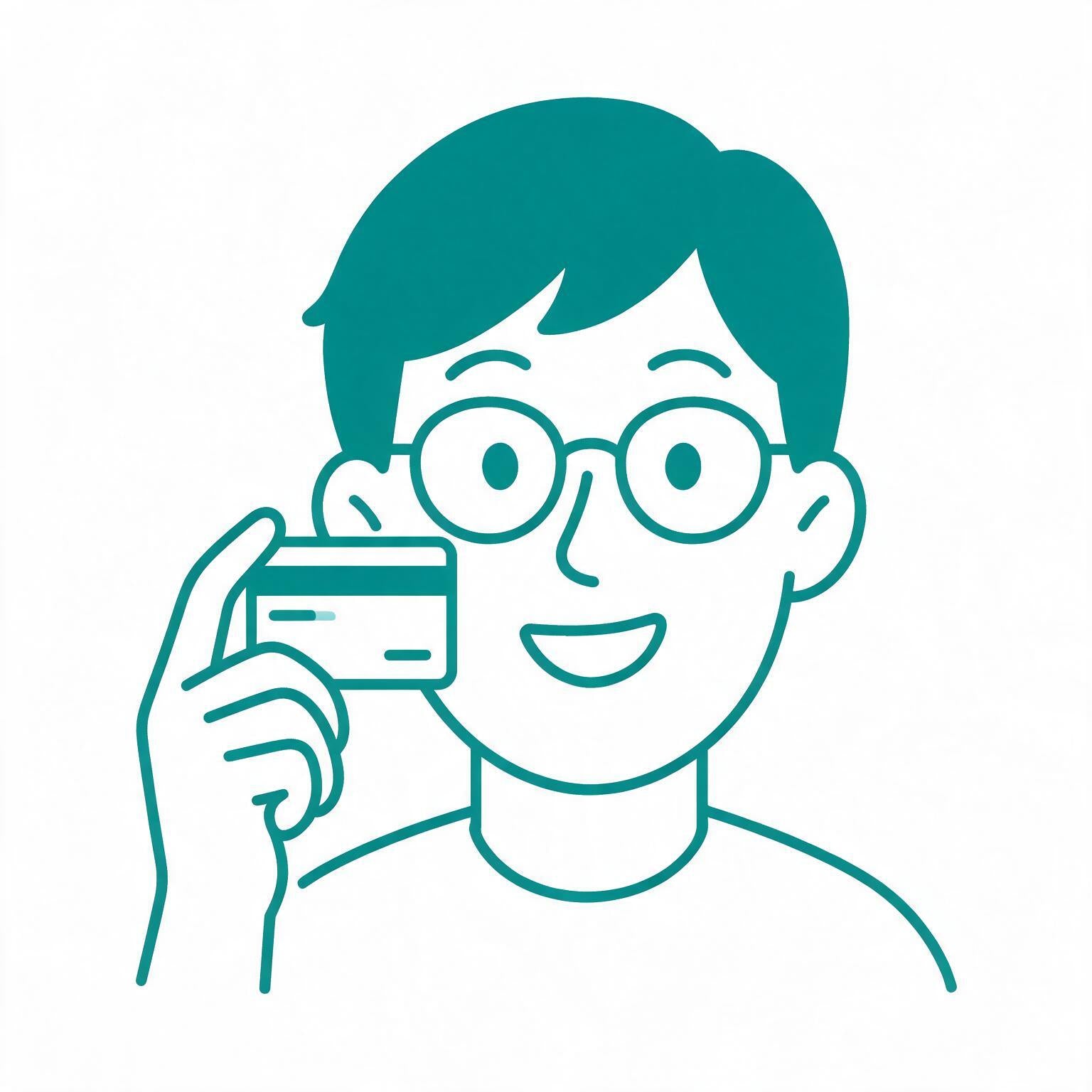Ilustração: pessoa de óculos segurando um cartão na altura dos olhos